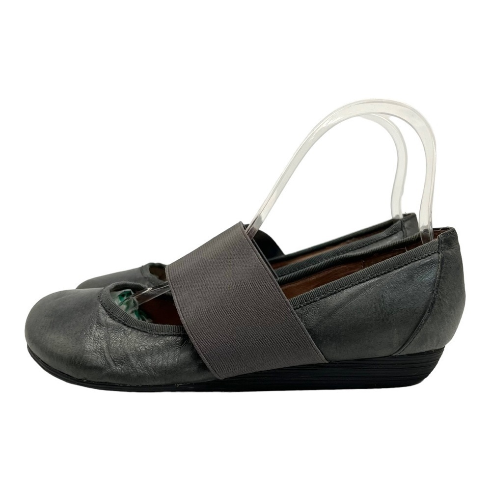 Miz Mooz Gray Elastic Strap Leather Flats